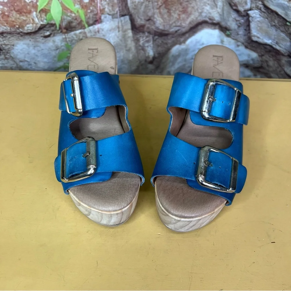 FAVELA Turquoise Leather Double Buckle Sandals, 37 - Picture 4 of 14